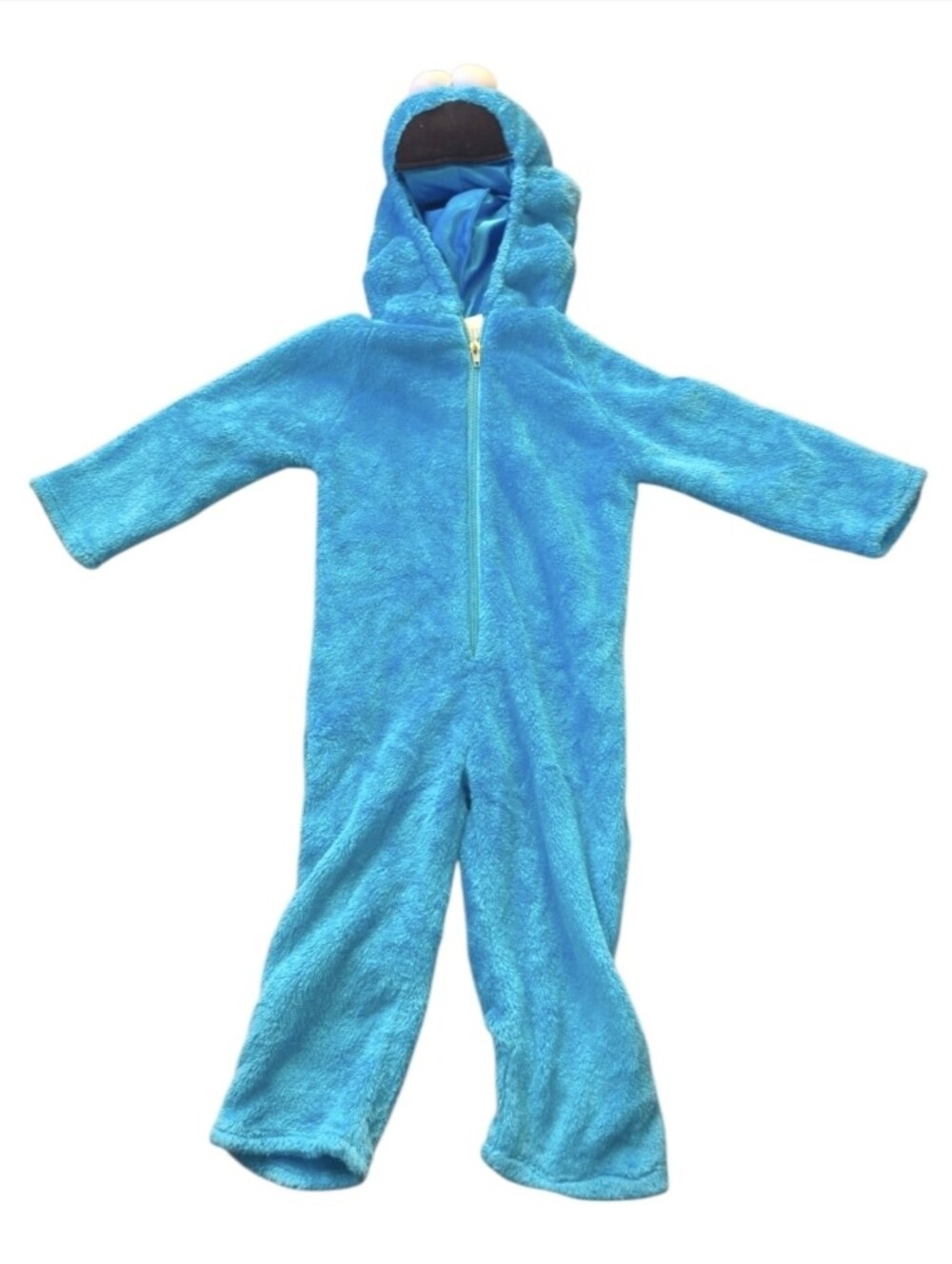 Sesame Street Cookie Monster Blue Fuzzy Hooded One-Piece - Cozy Zipper Coverall